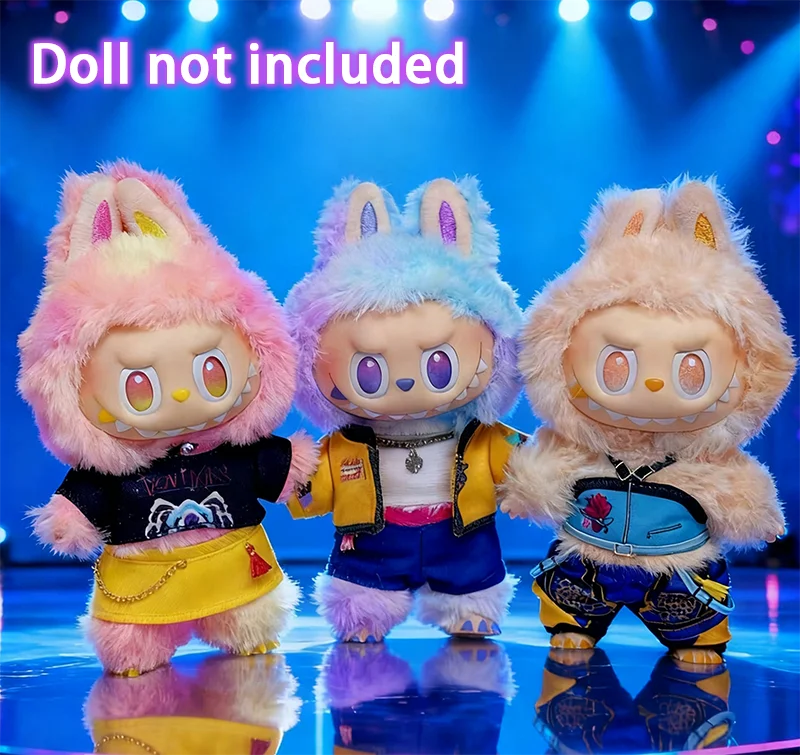 Für 17 cm Labubu Puppe Kleidung Cartoon Rumi Zoey Mira Kostüm Zubehör Perücke Haar Set Puppe Kleidung Zubehör Geschenk