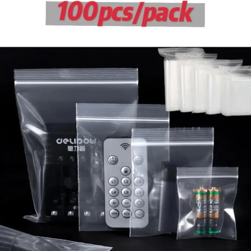 100 Pcs/Pack Small Zip Lock Plastic Bags Reclosable Transparent Bag Shoe Bag Vacuum Storage Bag Poly Clear Bags Thickness 0.06mm