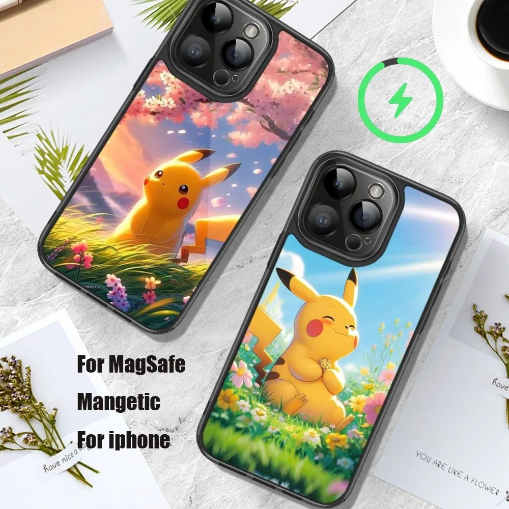 Bilibili P-Pikachu P-Pokemon Phone Case For iPhone 11 12 13 14 15 Pro Max Plus Mini Magsafe Magnetic Wireless Charging Shell