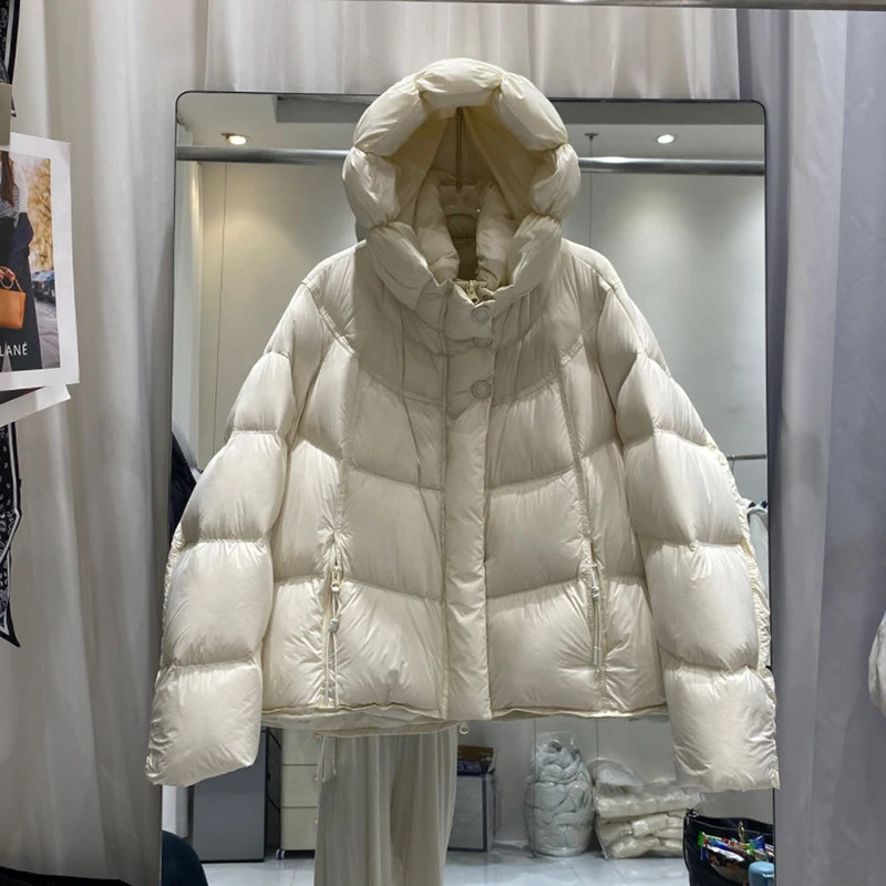 Winter Waterproof Zipper Thicken Warm Parker Jacket Female Puff Fluffy Hooded Down Jacket Women White Duck Down Quilted Outwears