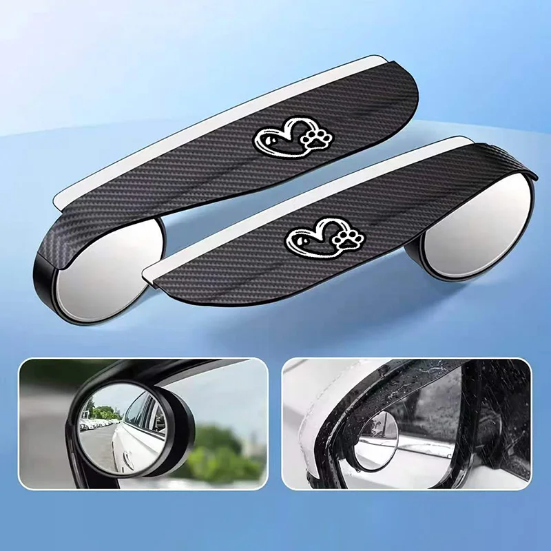 White Heart-Shaped Dog Paw Car Rearview Mirror Rain Shield Small Round Mirror Integrated Cartoon Reflective Mirror Rearview Mirror Rain Cover Waterproof