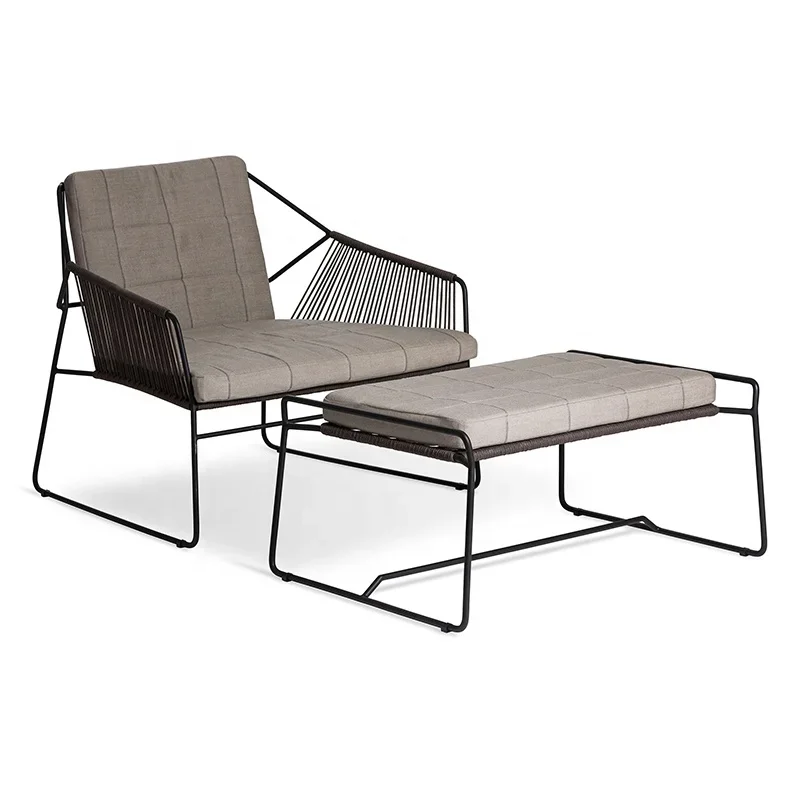 Garden Single Seat Sofa All-weather Rope Woven Outdoor Seat Custom Open-air Lazy Lounge Chair Set Metal Modern Minimalist Design