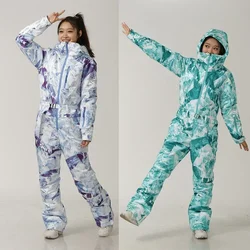 Trajes de esquí con capucha para mujer, ropa térmica impermeable para deportes al aire libre, snowboard, esquí, monos de una pieza, nuevo, invierno, 2024