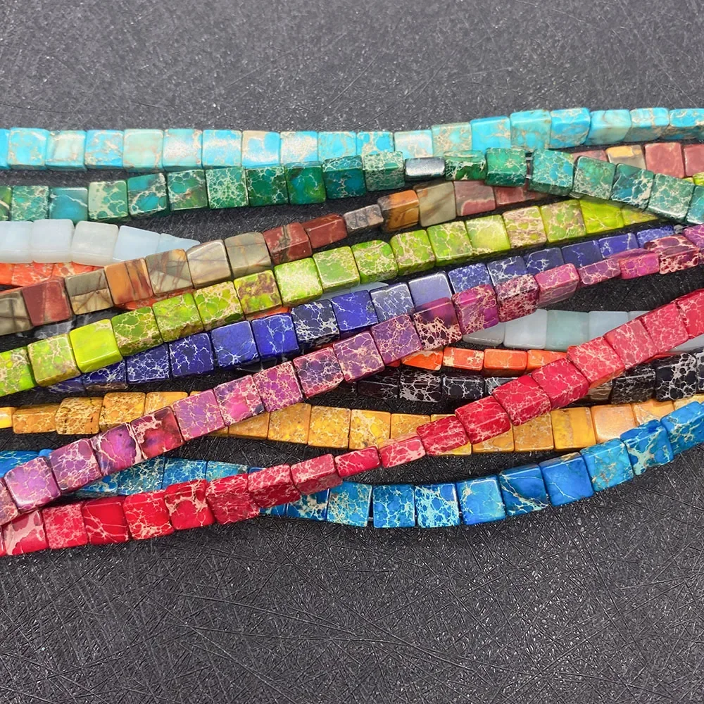 

Fashion Natural Colorful Matrix Square Geometric Emperor Stone Straight Double-Hole Pendant DIY Accessories for Necklaces
