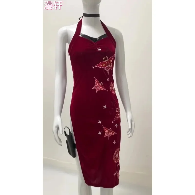 Kostium do odgrywania ról Michelts Ada Wong, haftowana sukienka w kratę w kolorze czerwonym, damski kostium do odgrywania ról na Halloween