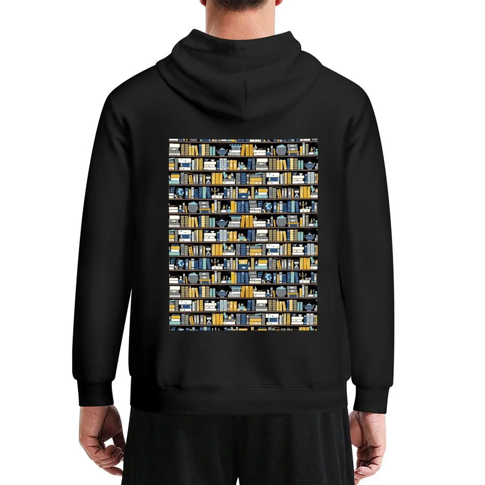 

Bookcase Pattern - Blue Yellow Library Hoodie blouse korean style clothes fashion men hoodies for men