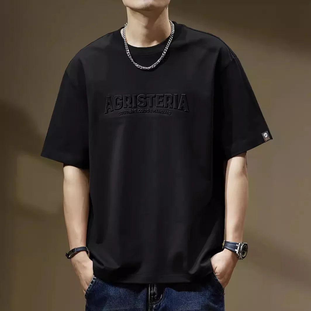 BOWEYLUN النمط الأمريكي ثلاثي الأبعاد رسائل الصلب تي شيرت مطبوع الرجال 100% القطن الجولة الرقبة قصيرة الأكمام قميص بلايز الذكور