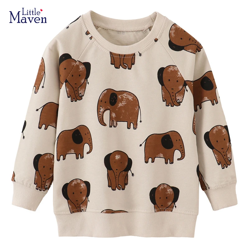 Little maven New Tops Kids Clothes Baby Boys Autumn Children's Clothing 2024 Spring Cartoon Elephant Infants Sweatshirts Hoodie