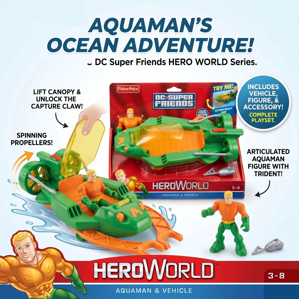 

DC Super Friends Hero World New Aquaman Sea Vehicle Movable Joint Collectible Toy Birthday Gift For Boys Kids