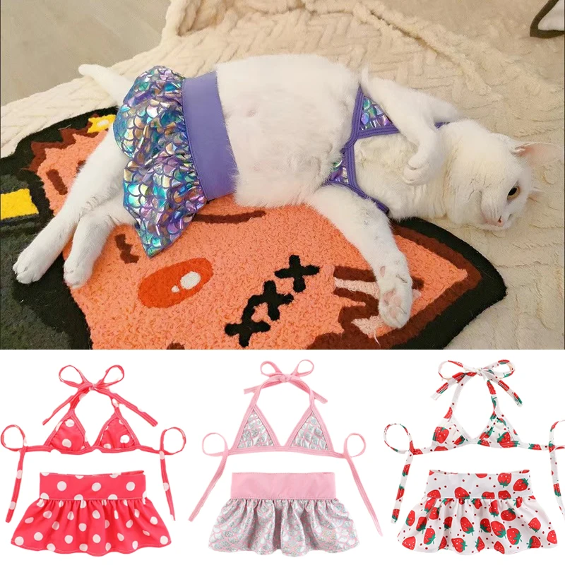 Sexy Cat Dog Bikini Summer Female Pet Clothes Bra Short Skirt Set for Small Dogs Cats Outdoor Pet Clothing Beach Pants Swimsuit