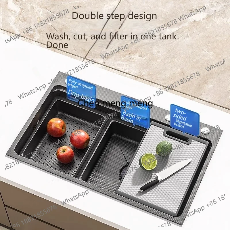 Gray Stainless Steel Kitchen Sink Wash Cuisine Basin Household Multifunctional Stain and Scratch Resistant Large Single Slot