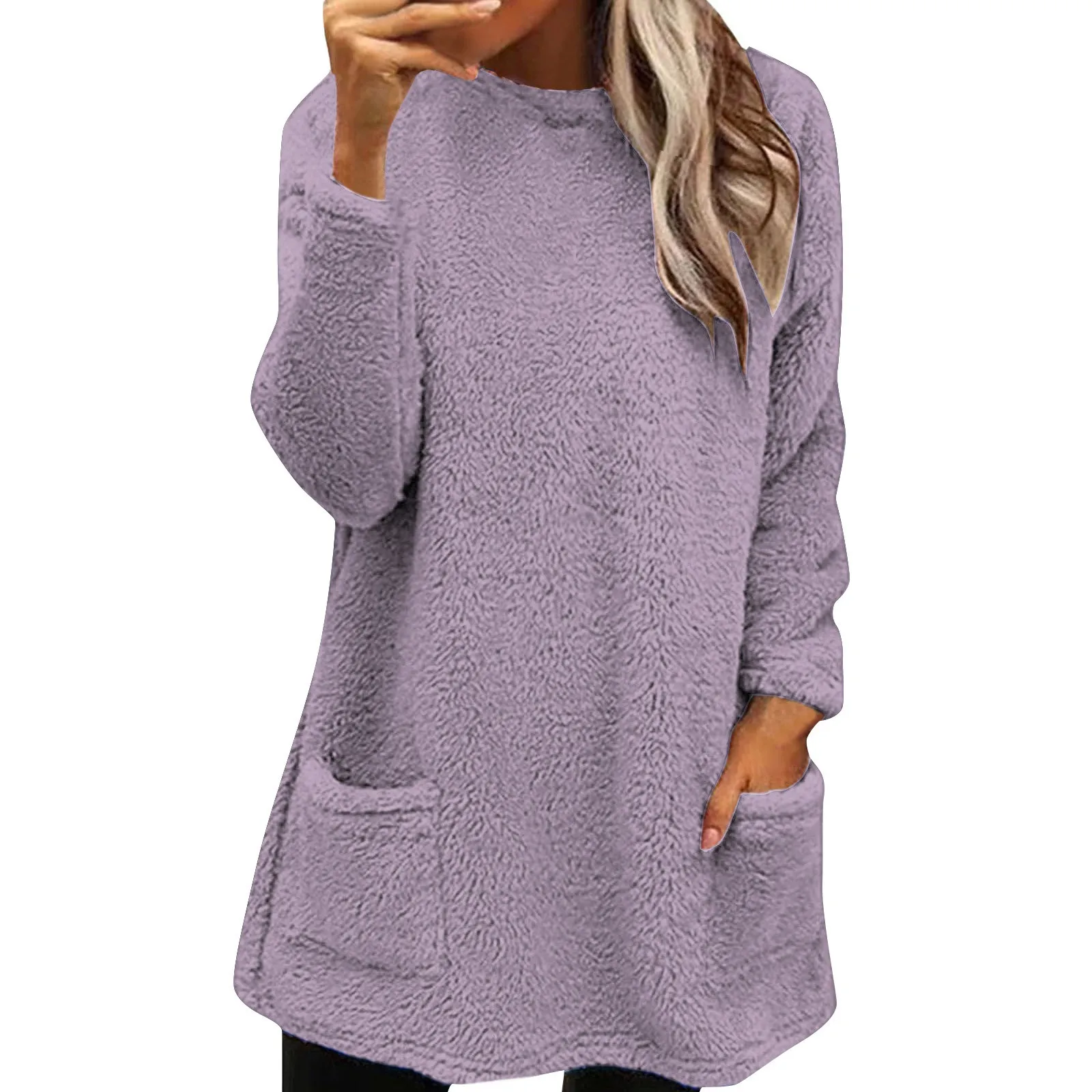 

Women Plush Sweatshirt Warm Plush Sweatshirt with Pockets Cozy Winter Top for Women Women Pullover Sweatshirt ropa de mujer