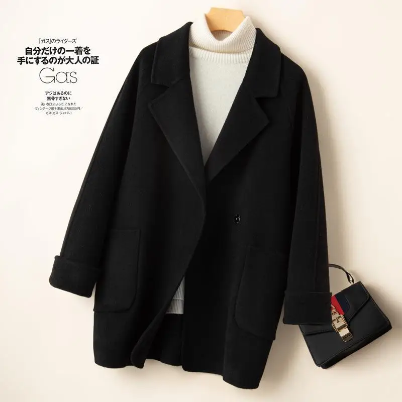 Double-sided cashmere coat women's short short high-end Hepburn style wool woolen high-end suit woolen jacket