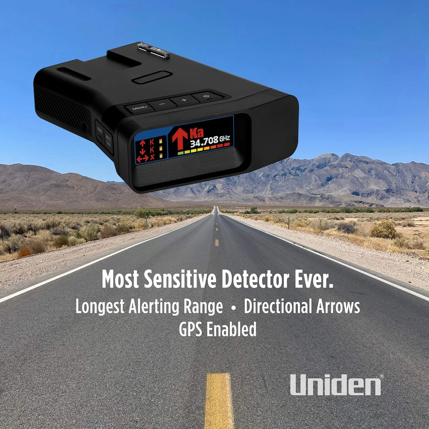 LONG RANGE Laser/Radar Detector, Built-in GPS, Real-Time Alerts, Dual-Antennas Front & Rear w/Directional Arrows