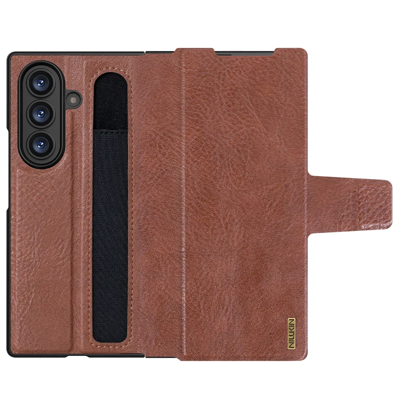 For Samsung Z Fold 7 5G Leather Case, NILLKIN Aoge Business Edition, Clamshell Design + Stand Function, Elastic S-Pen Holder view 4