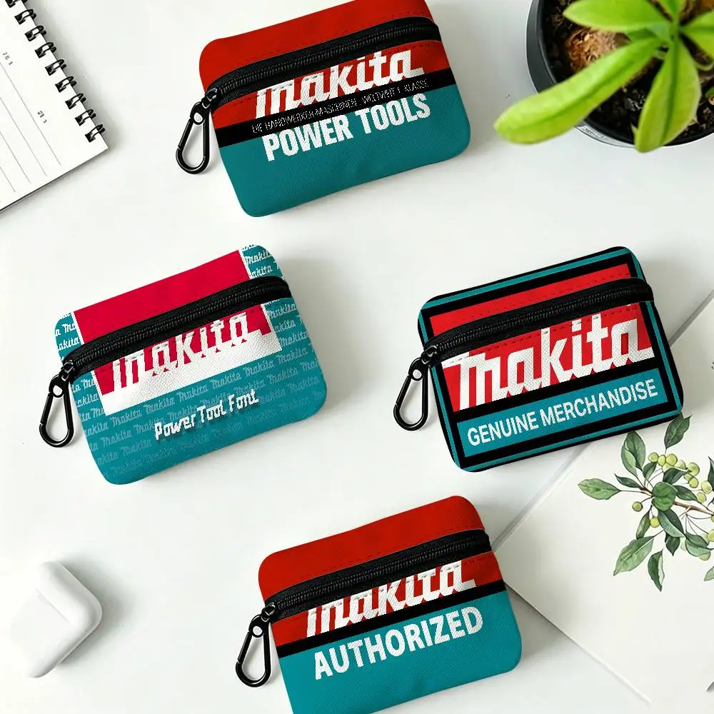 M-Makitas Tool Logo Oxford Fabric Mini Coin Wallet Smooth Zipper Hanging Design Multi-use Small Storage Bag For Travel