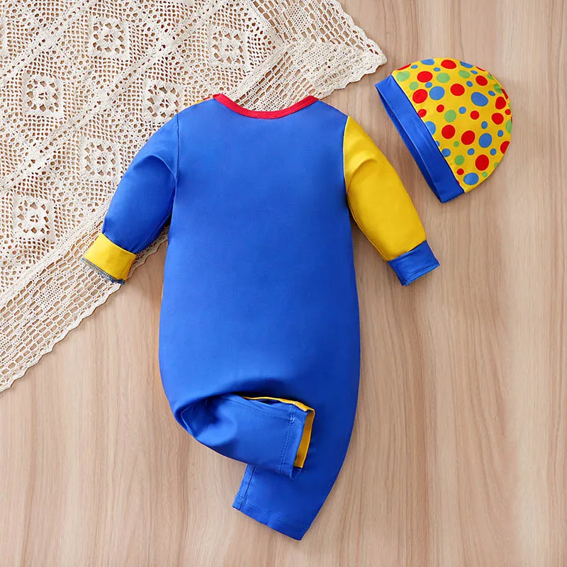 2 قطعة طفل بنين بنات للجنسين الوليد رومبير 0-18 أشهر ملابس طفل رضيع طويلة الأكمام تأثيري ملابس مهرج قبعة بذلة #2