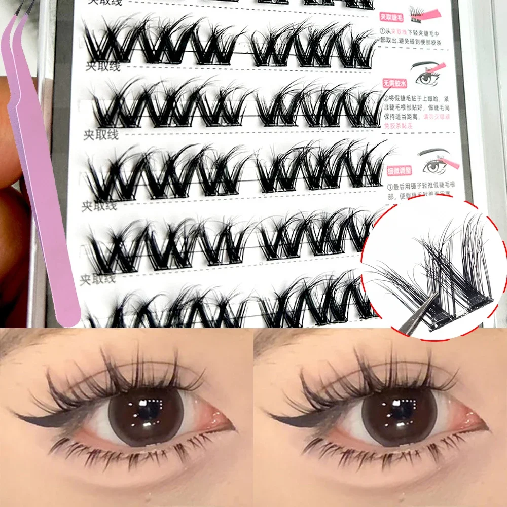 Kleberfrei, selbstklebend, 5D-Plüsch, große Locken, flauschige falsche Wimpern, natürliches Volumen, Wimpernpinzette, individuelle Wimpernverlängerung