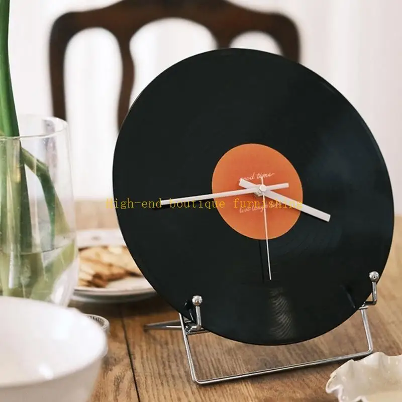 L9NB Decorative Record Clock Black Designing for Music Lover Desk Display