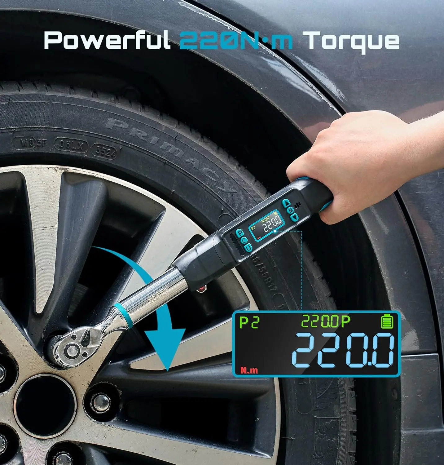 SEESII 3/8' 220N.m Digital Torque Wrench ±2% Accuracy Electric Torque Wrench W/Real-Time Peak Modes for Bicycle Car Motorcycle