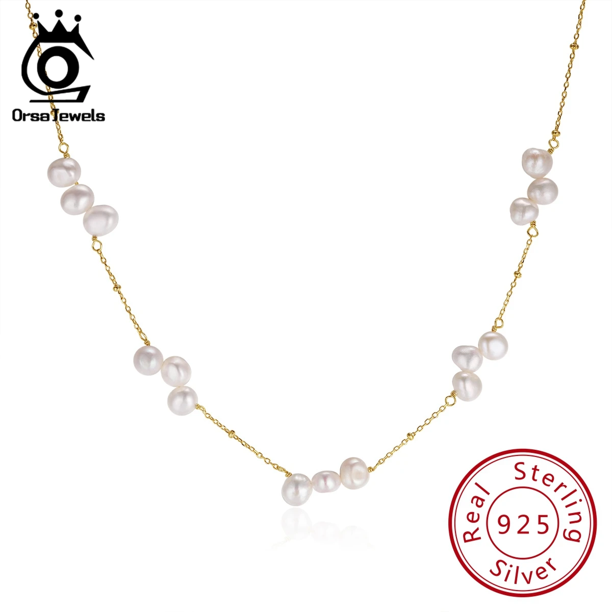 

ORSA JEWELS Unique 925 Sterling Silver Ball Bead Choker Neck Chain with Natural Pearls Vintage for Women NecklaceJewelry GPN47