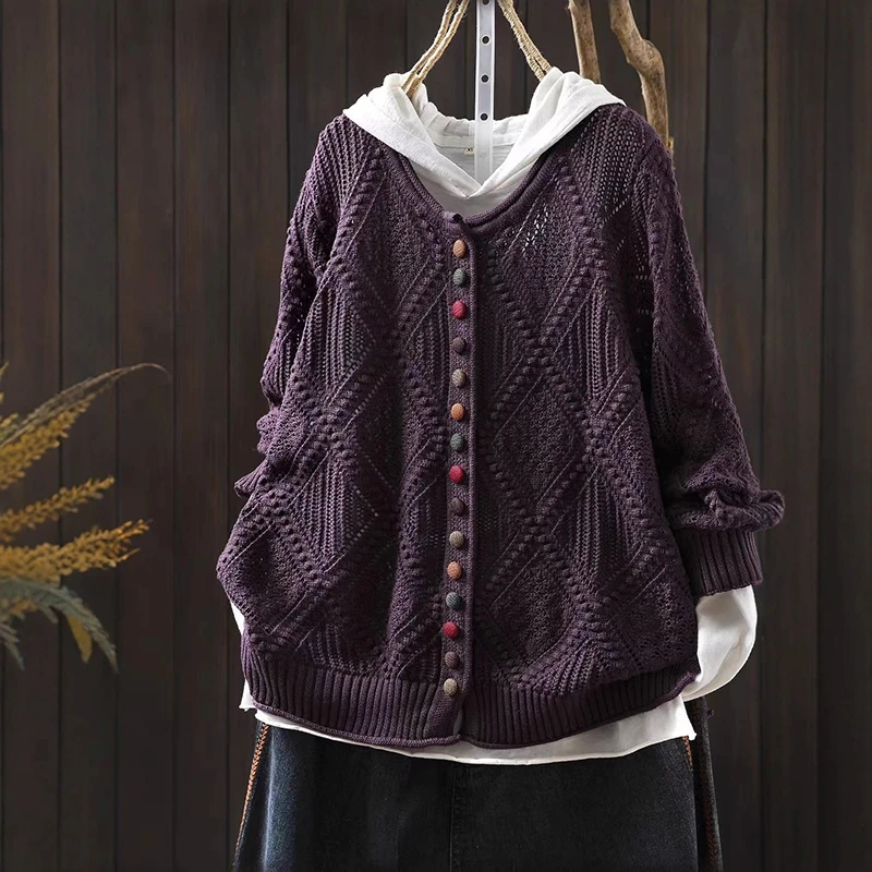 

100% хлопок, женский вязаный кардиган с длинными рукавами, Новое поступление, осень 2023, простой стиль, с круглым вырезом, женские базовые повседневные свитера M2048