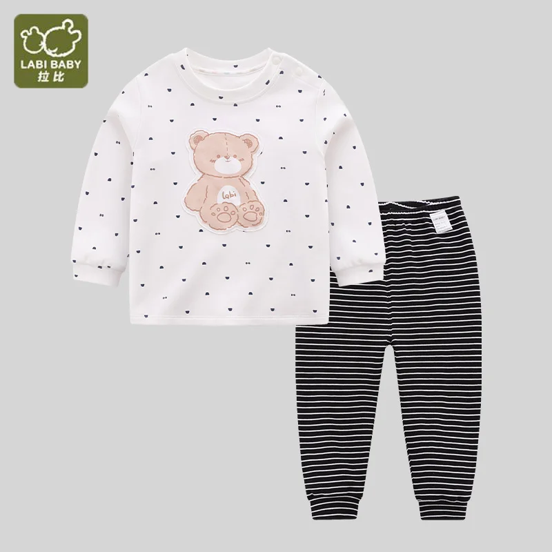 

1-10T Kids Long Sleeve Loungewear Set Bear Print Pajamas Tops Pant Suit Toddler Girls Autumn Homewear Children Clothes LABI BABY