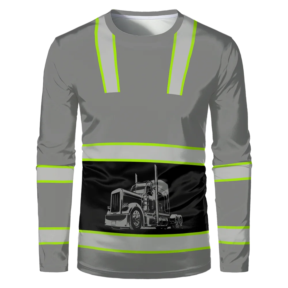 Men's Classic Construction Worker Casual Loose Uniform, Comfortable and Breathable Round Neck Long Sleeved T-shirt image 4