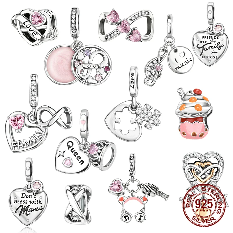 

925 Sterling Silver Love Is Infinity Symbol Family Couple Pendant Charm Fit Original Charm Bracelets Women DIY Jewelry Gift
