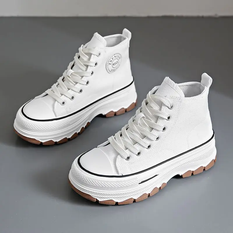 

White ulzzang shoes for women retro platform sneakers high top casual canvas trainers designer girls ankle vulan shoes