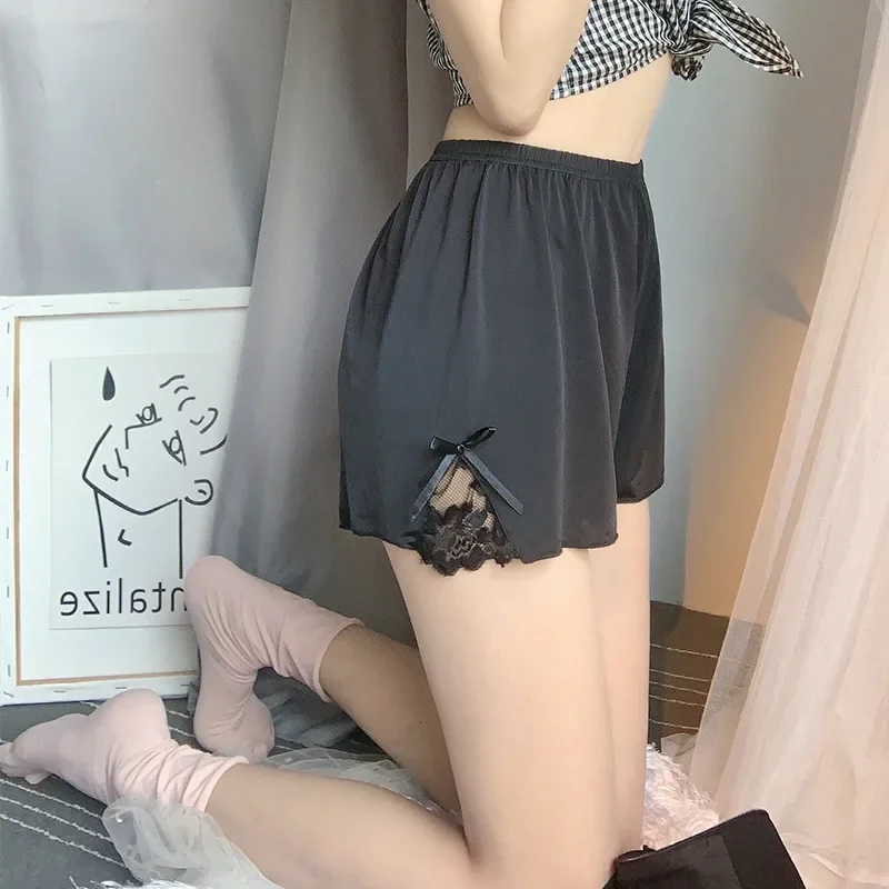 新しい安全ショートパンツ女性パンティー薄い夏ルースアイスシルクホワイトレースショーツ女性のための安全パンツ下着パンツ