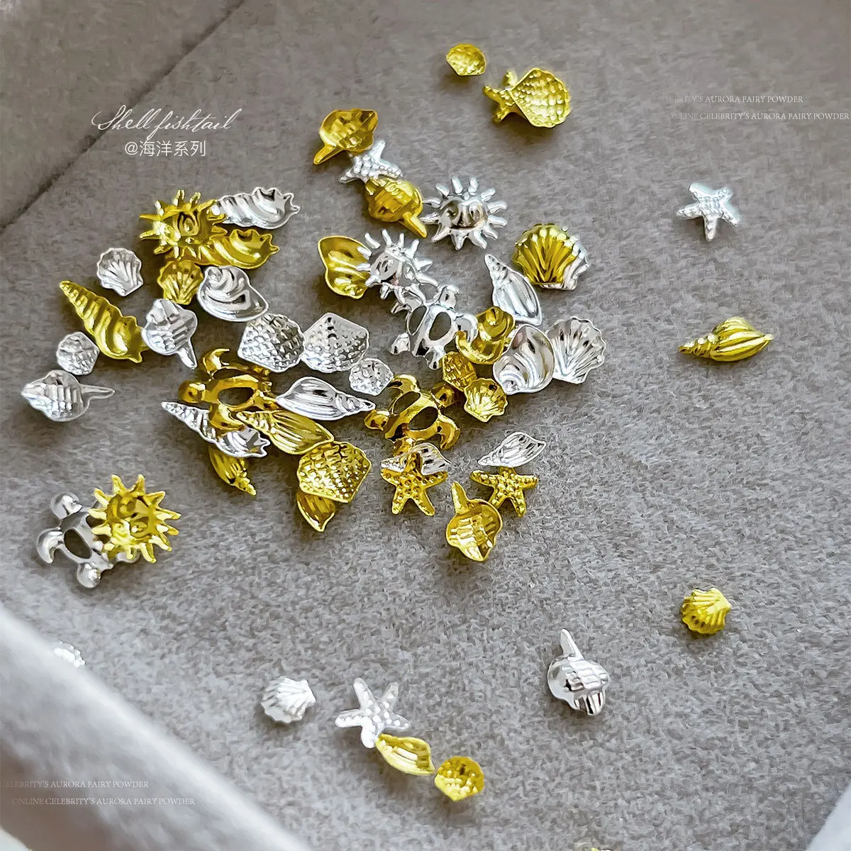 30PCS Ocean Series Metal Stud Nail Charms Japanese Style Thin Metal Starfish Shell Slices Scallop Conch Flakes Nail Accessory