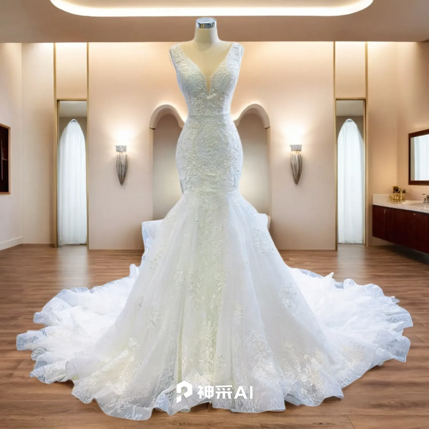 Прокат Lnyer Элегантные кружевные свадебные платья русалки с v-образным вырезом и открытой спиной и аппликацией с юбкой с оборками