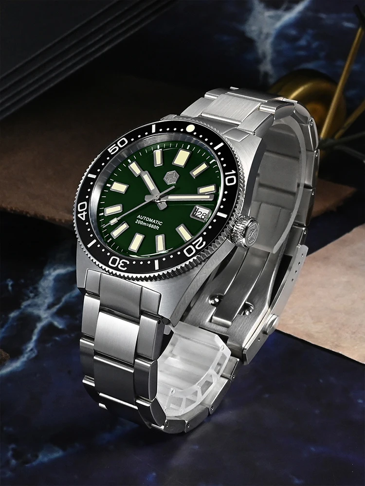 San Martin 남성용 방수 손목시계, 날짜 20 바 팔찌, 열대 FKM 고무 스트랩, Lume SN0007B, 39mm, 62mas NH35, 자동 시계