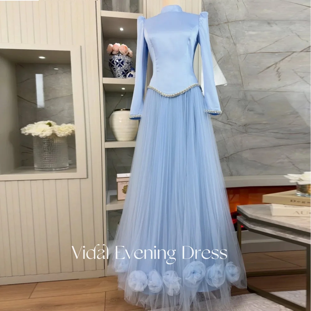 

Vindal Elegant A-Line Evening Dress Customized Muslim Formal Party Gowns Middle East Celebrity Gown Wedding Reception Dresses