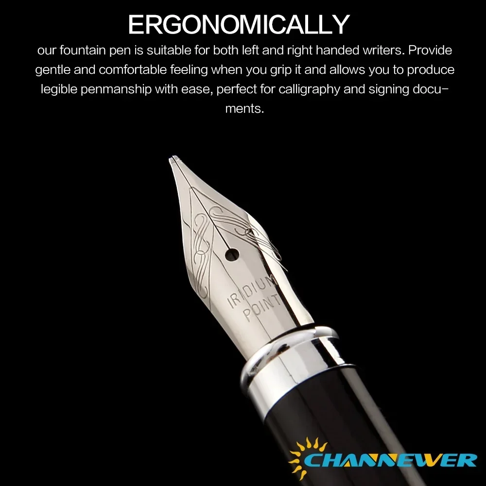 STONEGO Classical Black Metal Fountain Pen with Converter, Calligraphy Writing Drawing Journal Business Gift Pen