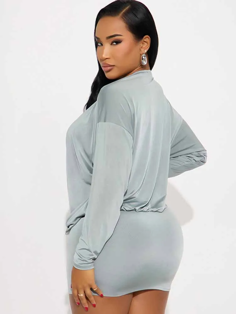 BKQU Sexy Diepe V-hals Jurk Vrouwen Bodycon Perzik Hip Volledige Mouw Herfst Mode Stretch Midnight Party Mini Jurken 2023 Nieuwe