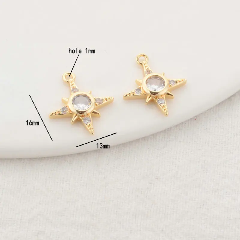 13*16มม.14K Gold Color และ Zircon Star จี้ทรงเสน่ห์สำหรับเครื่องประดับ Diy สร้อยคอตะขอต่างหูอุปกรณ์เสริม