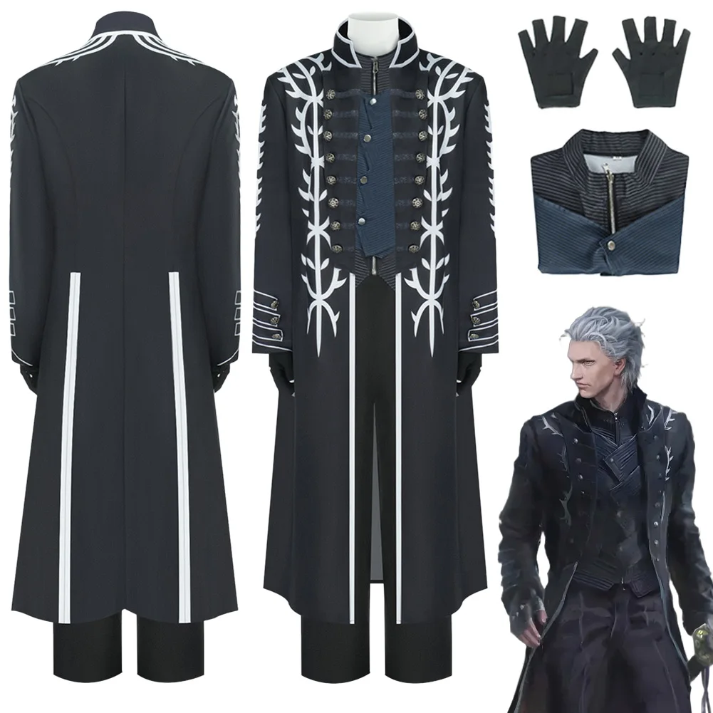 

Fancy Dress DMC 5 Vergil Cosplay For Men Clothing Gloves Suits Anime Game Costume Adult Man Roleplay Fantasia Party Outfits