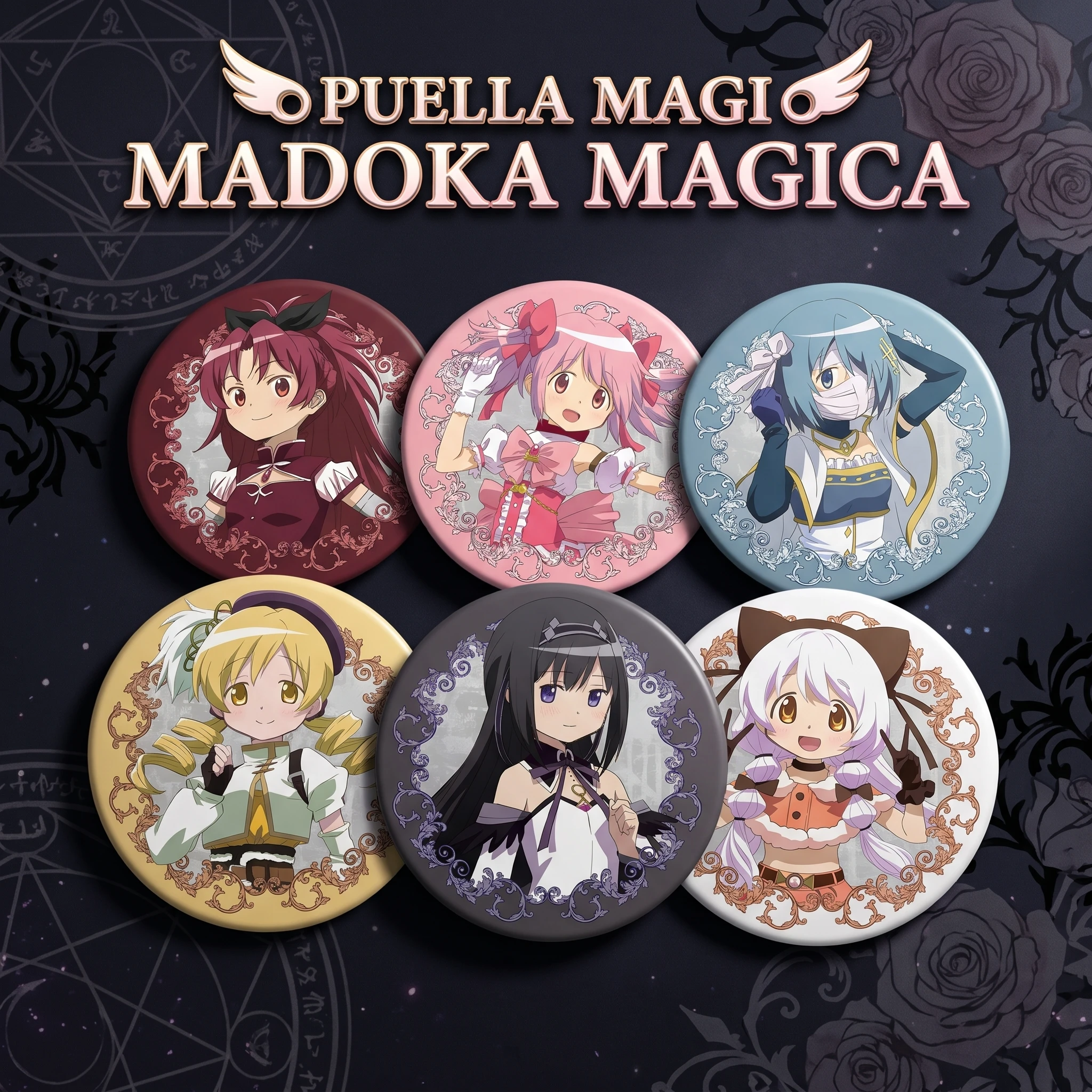 New Anime Puella Magi Madoka Magica Vintage Rose Frame Madoka Kaname Homura Akemi Sayaka Miki Mami Tomoe Badge