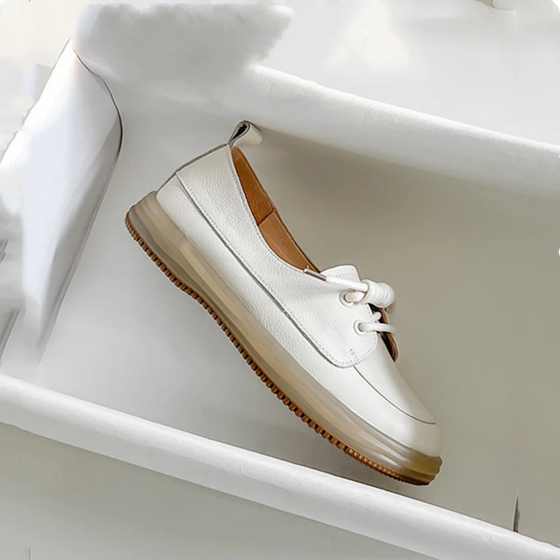 AIYUQI Genuine Leather Sneakers Women 2026 New Lace-up Women Loafers Casual Flat Cow Tendon Sole Nurse Shoes Women