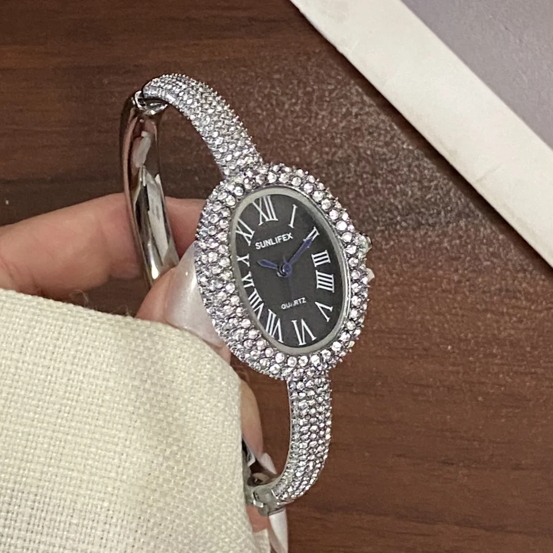 Sunlifex الماس مرصع البيضاوي الهاتفي الإسورة ساعة اليد للسيدات سوار كوارتز العلامة التجارية الشهيرة الساعات النسائية Saati Relojes