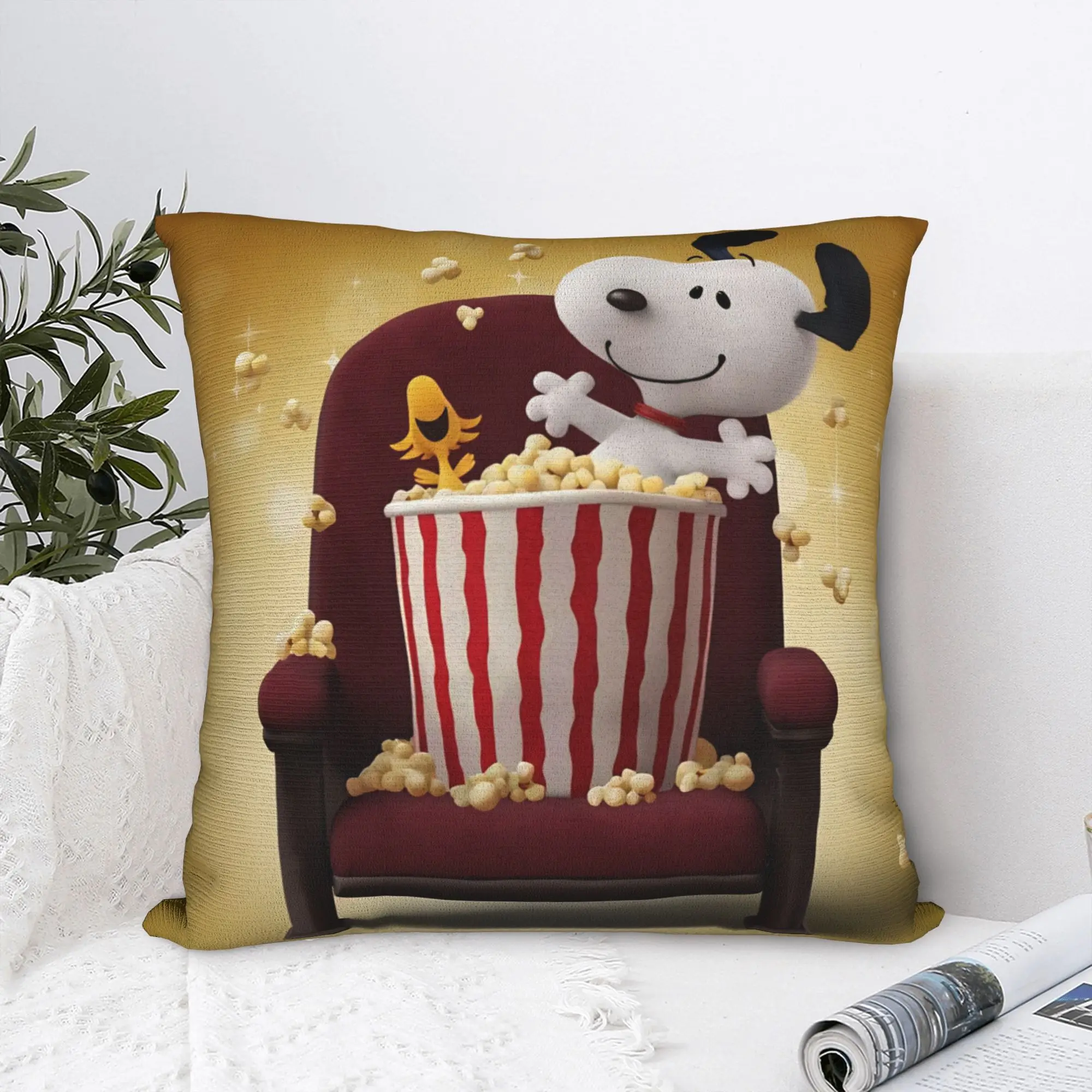 S-Snoopys Movie Square Pillow Cases Lovely Winter Holiday Cushion Cover Novelty Polyester Decorative Pillowcase for Home 45*45cm
