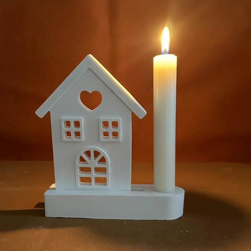 Castle Love House Candle Holder Silicone Mold DIY Cement Gypsum Clay Pouring Hollow Rabbit Resin Ornaments Mold Home Decoration