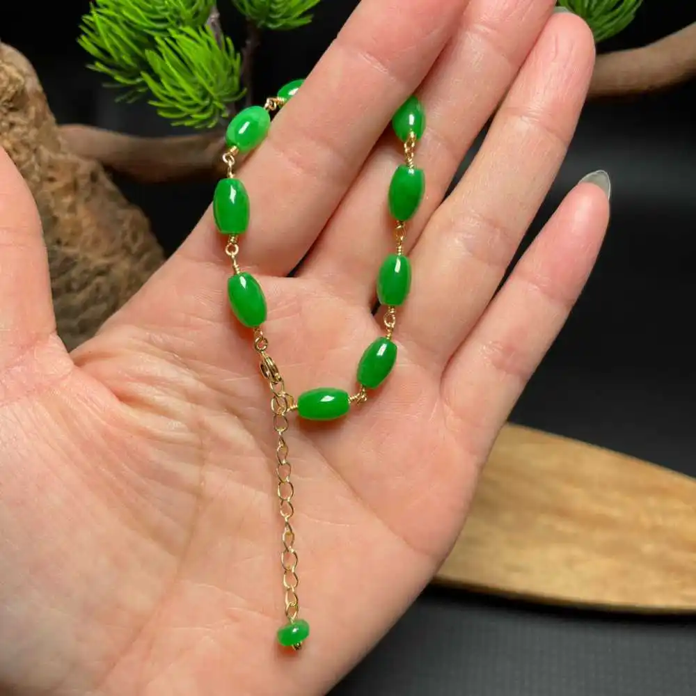 Natural Jade Jadeite Egg-shaped Cuff Lucky Bracelet Buddhism Classic Bohemia Yoga Colorful Energy