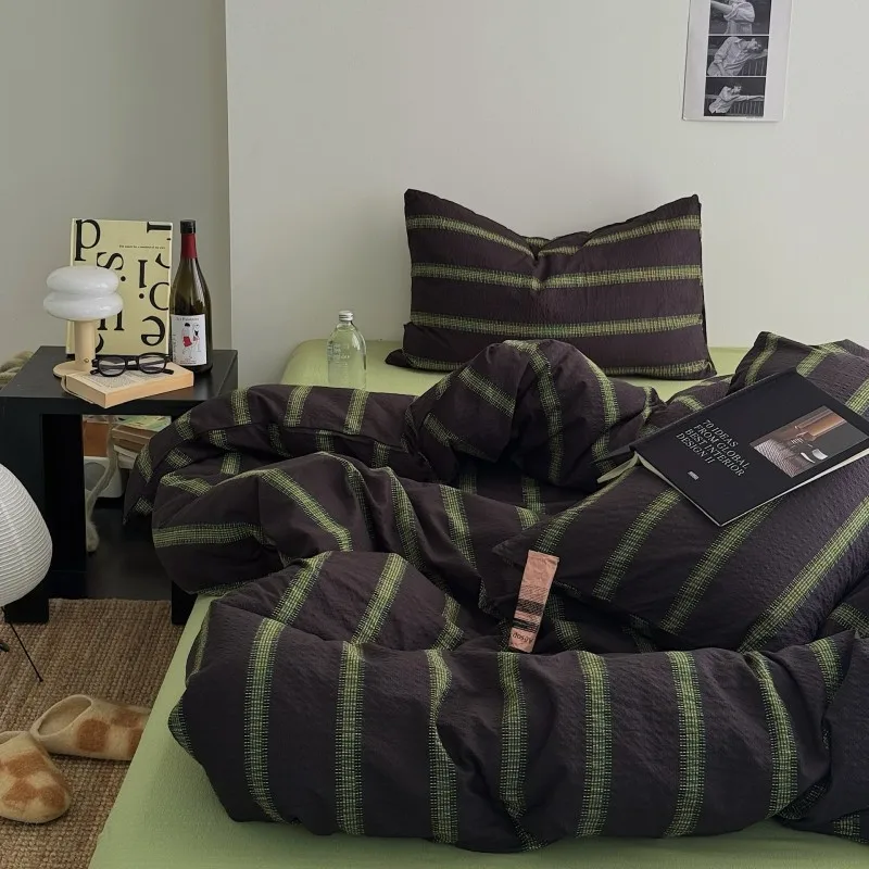 

3/4Pcs Bedding Set Minimalist Color-Blocking Striped Bed Linen Double Bedroom Bedspread Sheets With Pillowcase Bedding Duvet Set