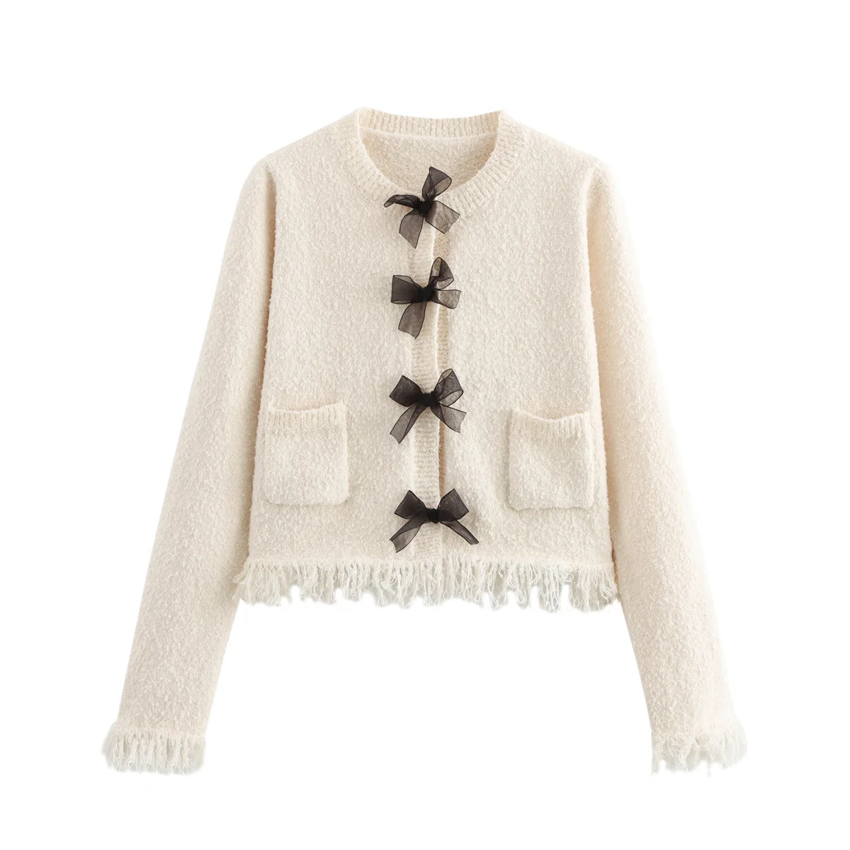 Cross border INS Top Bow Decoration Knitted Coat Knitted Mini Skirt