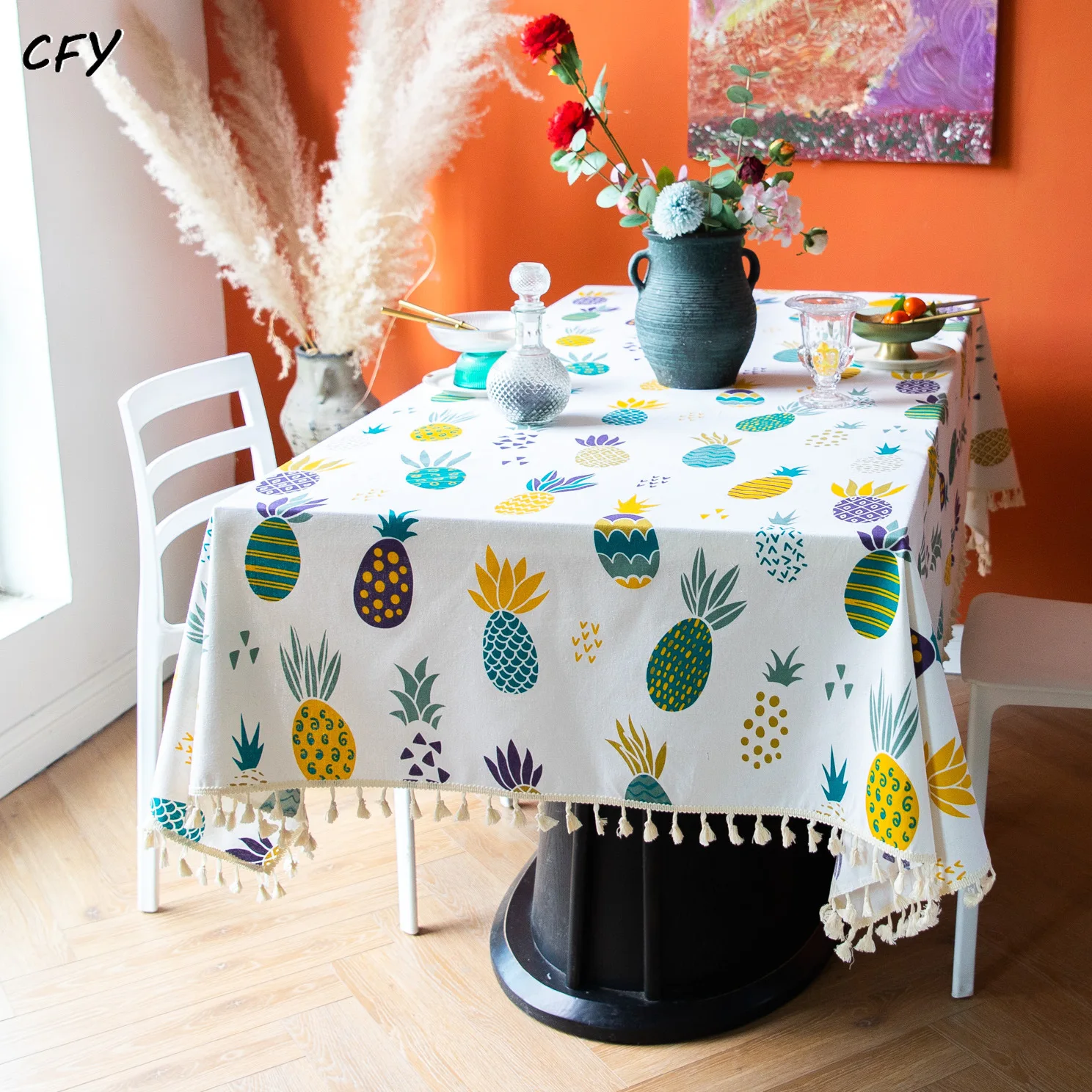 

Cotton Linen North American Fruit Pineapple Rectangular Table Cloth Kitchen Table Map Towel Tablecloth Table Wedding Decor