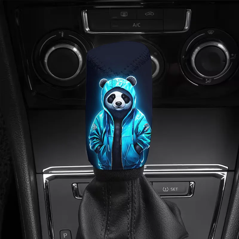 1pc Cool Glowing Panda Character Print Gear Shift Knob Cover, Compatible With Multiple Car Models, Car Gear Shift Boot, Unique