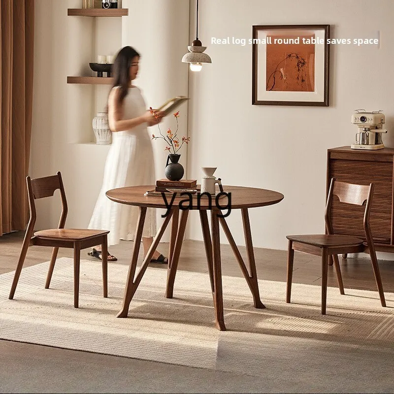 LMM Small Apartment Black Walnut Dining Table Round Dining Table All Natural Wood